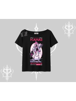 Kayık Yaka Tshirt Kawaii Cyberpunk Kız Japon Stil Baskı