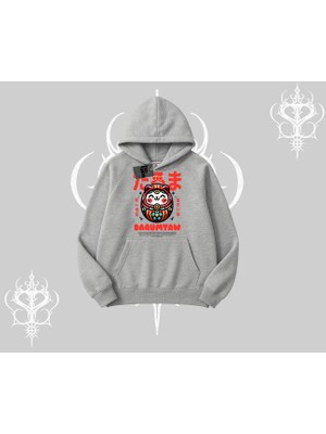 Kapşonlu Sweatshirt Daruma Kedi Anime Baskılı