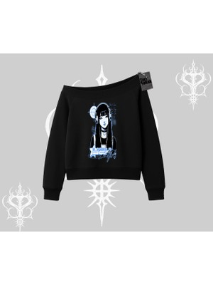 Kayık Yaka Sweatshirt Cyber Y2K Anime Girl Street Sound Aesthetic