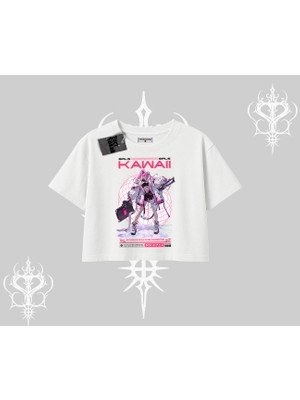 Oversize Crop Tshirt Kawaii Cyberpunk Kız Japon Stil Baskı