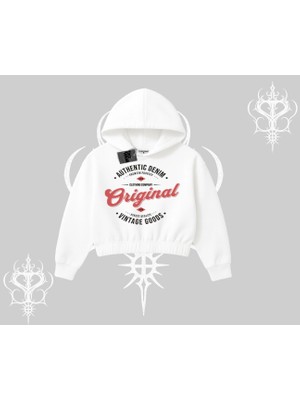 Kapşonlu Crop Sweatshirt Authentic Denim Original