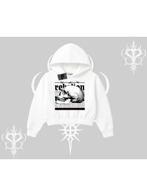 Kapşonlu Crop Sweatshirt Rebellion Skull Underground Street Legacy