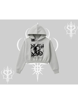 Kapşonlu Crop Sweatshirt Death Road Memento Mori Street Manifest