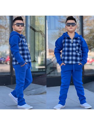 Burçak Butik Polar Garnili Fermuarlı Kapüşonlu Bel Lastikli Alt Üst 3ip Şardonlu Kışlık Takım - Bayramlık