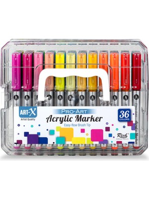 Rich Art-X Pro Fırça Uçlu Akrilik Marker Seti 36 Renk Kristal Kutulu Set