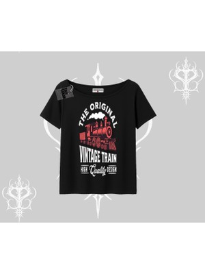 Kayık Yaka Tshirt Classic Railroad Vintage Train Street Aesthetic