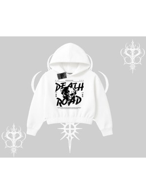 Kapşonlu Crop Sweatshirt Death Road Memento Mori Street Manifest