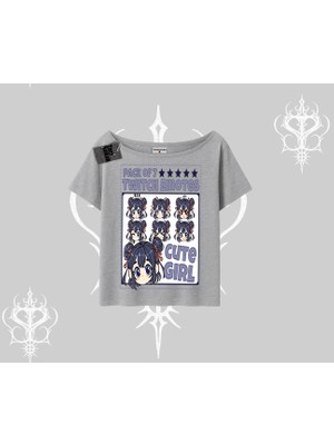 Kayık Yaka Tshirt Twitch Emotes Cute Girl Anime Expression