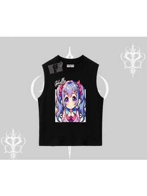 Kolsuz Tshirt Hello Anime Kız Sevimli Karakter Baskılı