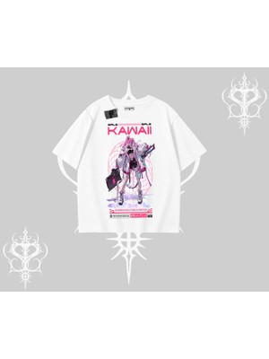 Oversize Tshirt Kawaii Cyberpunk Kız Japon Stil Baskı