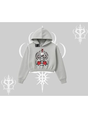 Kapşonlu Crop Sweatshirt Stay Humble Work Hard Enjoy Life