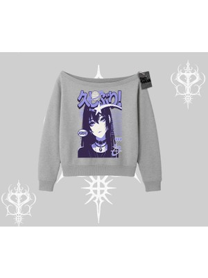 Kayık Yaka Sweatshirt Neo Tokyo Girl Y2K Street Anime Aesthetic