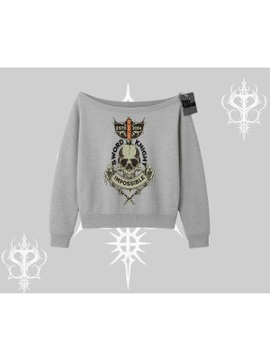 Kayık Yaka Sweatshirt Sword Knight Skull Impossible Street Creed