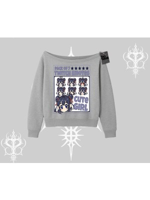 Kayık Yaka Sweatshirt Twitch Emotes Cute Girl Anime Expression