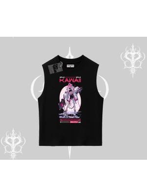 Kolsuz Tshirt Kawaii Cyberpunk Kız Japon Stil Baskı