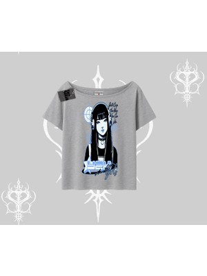 Kayık Yaka Tshirt Cyber Y2K Anime Girl Street Sound Aesthetic