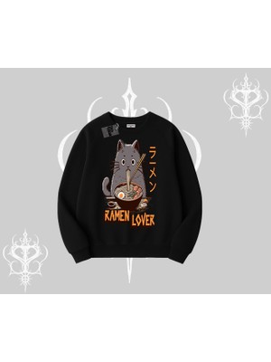 Biskilet Sweatshirt Ramen Lover Kedi Anime Baskılı
