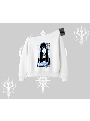 Kayık Yaka Sweatshirt Cyber Y2K Anime Girl Street Sound Aesthetic