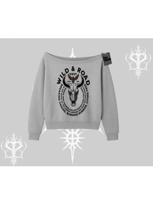 Kayık Yaka Sweatshirt Wild & Road Western Skull Biker Street Culture