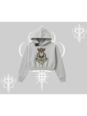Kapşonlu Crop Sweatshirt Sword Knight Skull Impossible Street Creed
