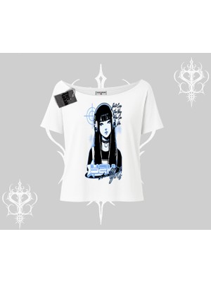 Kayık Yaka Tshirt Cyber Y2K Anime Girl Street Sound Aesthetic
