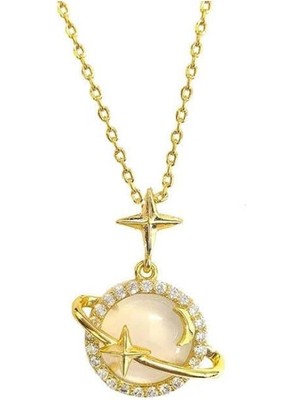 Hsc Bilişim Altın Renk Opal Yıldız Gezegen Satürn Çelik Kolye