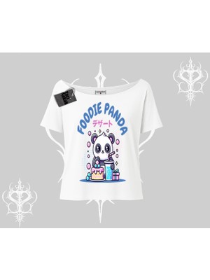Kayık Yaka Tshirt Foodie Panda Tatlı ve Sevimli Panda Baskılı