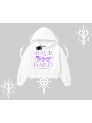 Kapşonlu Crop Sweatshirt Rock Band Street Noise Culture