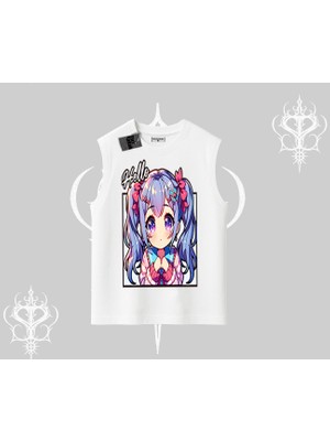 Kolsuz Tshirt Hello Anime Kız Sevimli Karakter Baskılı