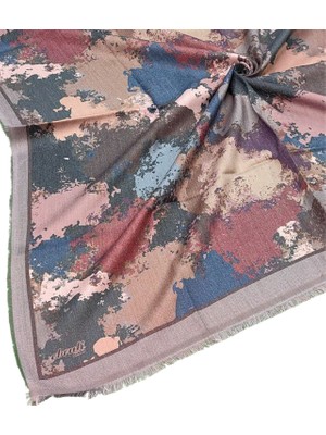 Mim Eşarp ve Şal Ebruli Kışlık Desenli Eşarp 95X95 cm