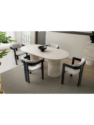 Viento Mobilya Pamukkale Sidon Desen Sabit 180X90 Masa Viyana 4 Adet Babyface Kumaş Sandalye Masa Takımı