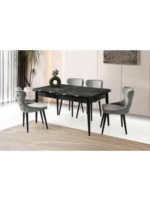 Viento Mobilya Kelebek Kütük Irony Highgloss Açılır 160X90 Masa 4 Adet Babyface Kumaş Ahşap Bensu Sandalye Masa Takımı