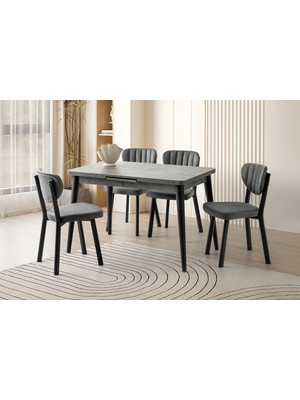 Viento Mobilya Silva Retro Gümüş Desen Açılır 120X70 Masa 4 Adet Babyface Metal Esinti Sandalye Masa Takımı