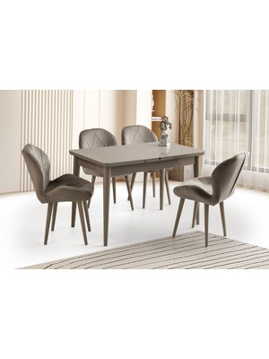 Viento Mobilya Kelebek Tekno Cappicino Highgloss Açılır 120X70 Masa 4 Adet Babyface Kumaş Vera Sandalye Masa Takımı