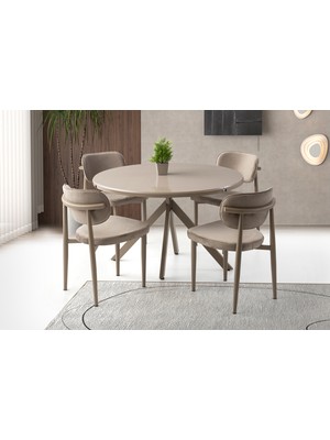 Viento Mobilya Pegasus Yuvarlak Olabilen Cappicino Highgloss Açılır 120X70 Masa 4 Adet Babyface Kumaş Metal Siesta Sandalye Masa Takımı