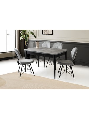 Viento Mobilya Kelebek Tekno Retro Gümüş Açılır 130X80 Masa 4 Adet Babyface Metal Ahtapot Sandalye Masa Takımı