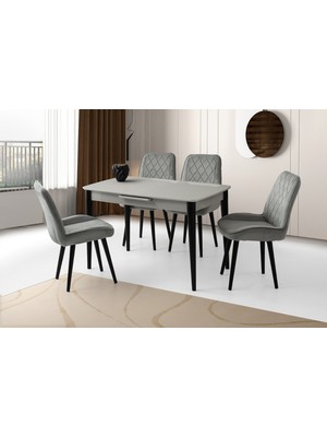Viento Mobilya Milano Açık Gri Highgloss Açılır 120X70 Masa 6 Adet Babyface Ahşap Ayak Fulya Sandalye Masa Takımı
