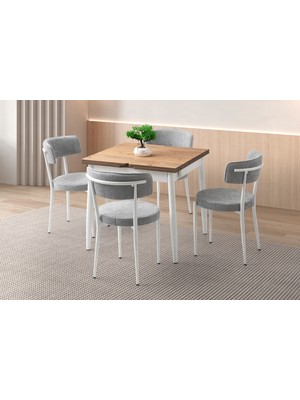 Viento Mobilya Kıvılcım Diş Budak Desen Yanlara Açılır 80X75 Masa 4 Adet Bukle Kumaş Metal Gözde Sandalye Masa Takımı