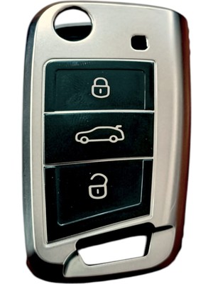 LTG Nova Volkswagen 2018 Sustalı Anahtar Uyumlu Silikon Oto Anahtar Kumanda Kabı Kılıf Füme