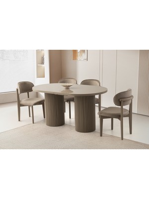 Viento Mobilya Picasso Cappicino Hg Açılır 160X90 Masa 4 Adet Babyface Ahşap Iskelet Nergis Sandalye Masa Takım