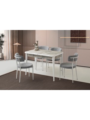 Viento Mobilya Kelebek Kütük Rampla Highgloss Açılır 120X70 Masa 4 Adet Bukle Kumaş Metal Gözde Sandalye Masa Takımı