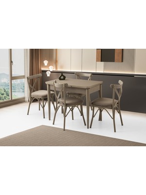 Viento Mobilya Kelebek Tekno Cappicino Highgloss Açılır 100X60 Masa 4 Adet Babyface Metal Çapraz Sandalye Masa Takımı