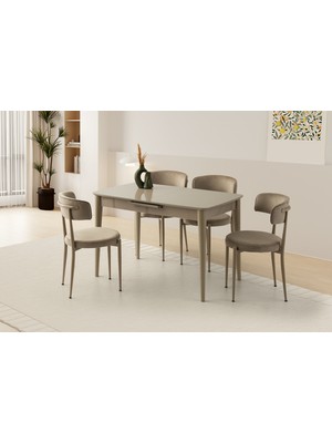 Viento Mobilya Milano Cappicino Highgloss Açılır 120X70 Masa 4 Adet Babyface Metal Gözde Sandalye Masa Takımı