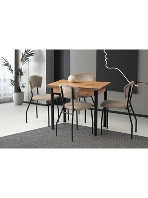 Viento Mobilya Smart Diş Budak Desen Yanlardan Açılır 90X60 Masa 4 Adet Babyface Metal Çilek Sandalye Masa Takımı