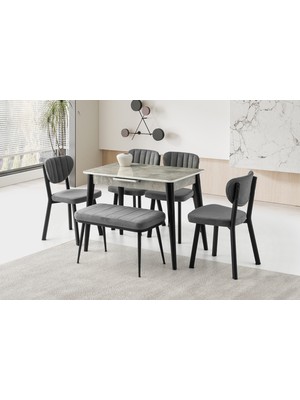 Viento Mobilya Milano Rambla Highgloss Açılır 100X60 Masa 6 Kişilik Babyface Metal Esinti Bench Takımı Masa Takımı