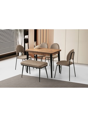 Viento Mobilya Milano Kelebek Diş Budak Açılır 100X60 Masa 6 Kişilik Babyface Metal Suna Bench Takımı Masa Takımı