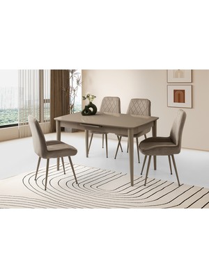 Viento Mobilya Milano Cappicino Highgloss Açılır 130X80 Masa 4 Adet Babyface Metal Ayak Fulya Sandalye Masa Takımı