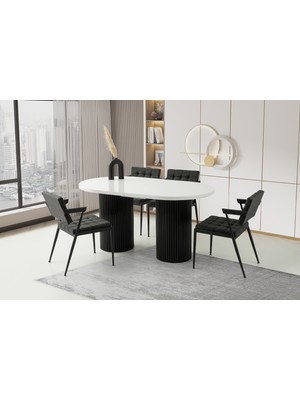Viento Mobilya Picasso Kar Beyaz Hg Açılır 160X90 Masa 8 Adet Keten Metal Iskelet Jumbo Sandalye Masa Takımı