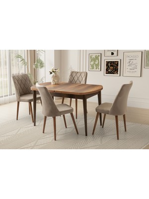 Viento Mobilya Kelebek Kaşıklıklı Barok Ceviz Açılır 140X80 Masa 6 Adet Babyface Ahşap Nova Sandalye Masa Takım