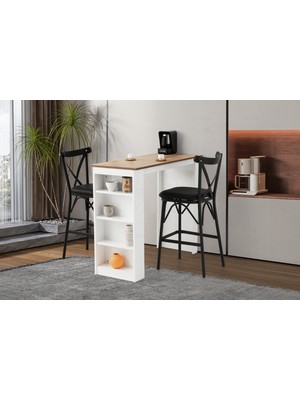 Viento Mobilya Forsa Diş Budak Desen Sabit 120X50 Masa 2 Adet Suni Deri Metal Çapraz Bar Sandalyesi Masa Takımı